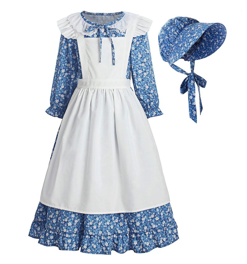 ReliBeauty Pioneer Girl Dress Colonial Prairie Costume Blue 130 - Image 1